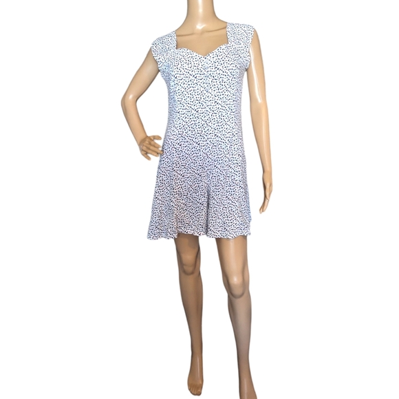 Vintage 90s Black & White Ditzy Floral Print Shorts Romper Wide Straps - Picture 2 of 11